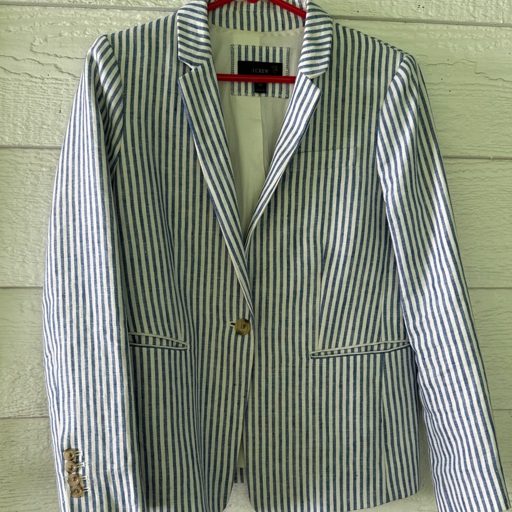 J. Crew Blue and White Striped Blazer